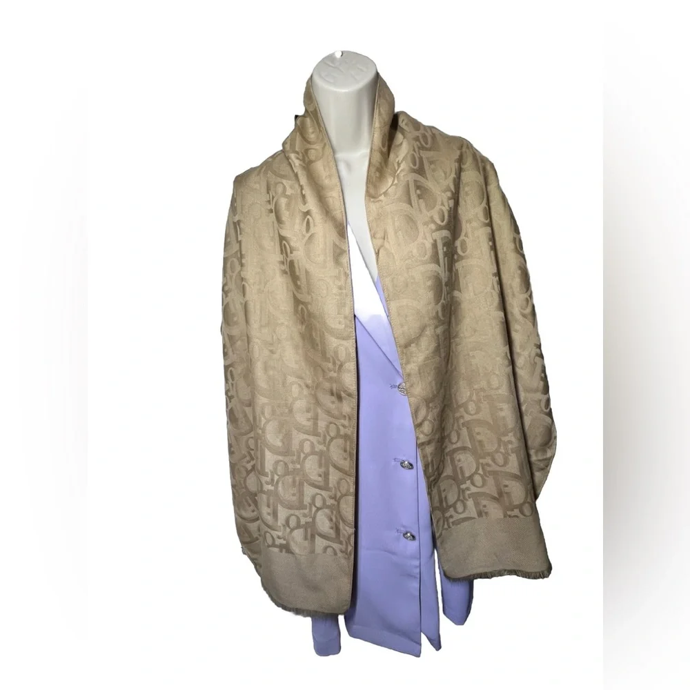 Auth Christian Dior Stole Shawl Scarf 35%Silk; 65%Wool